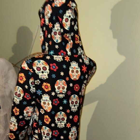 shosho sugar skull multicolored hooded  dress with long sleeves. - Picture 6 of 7